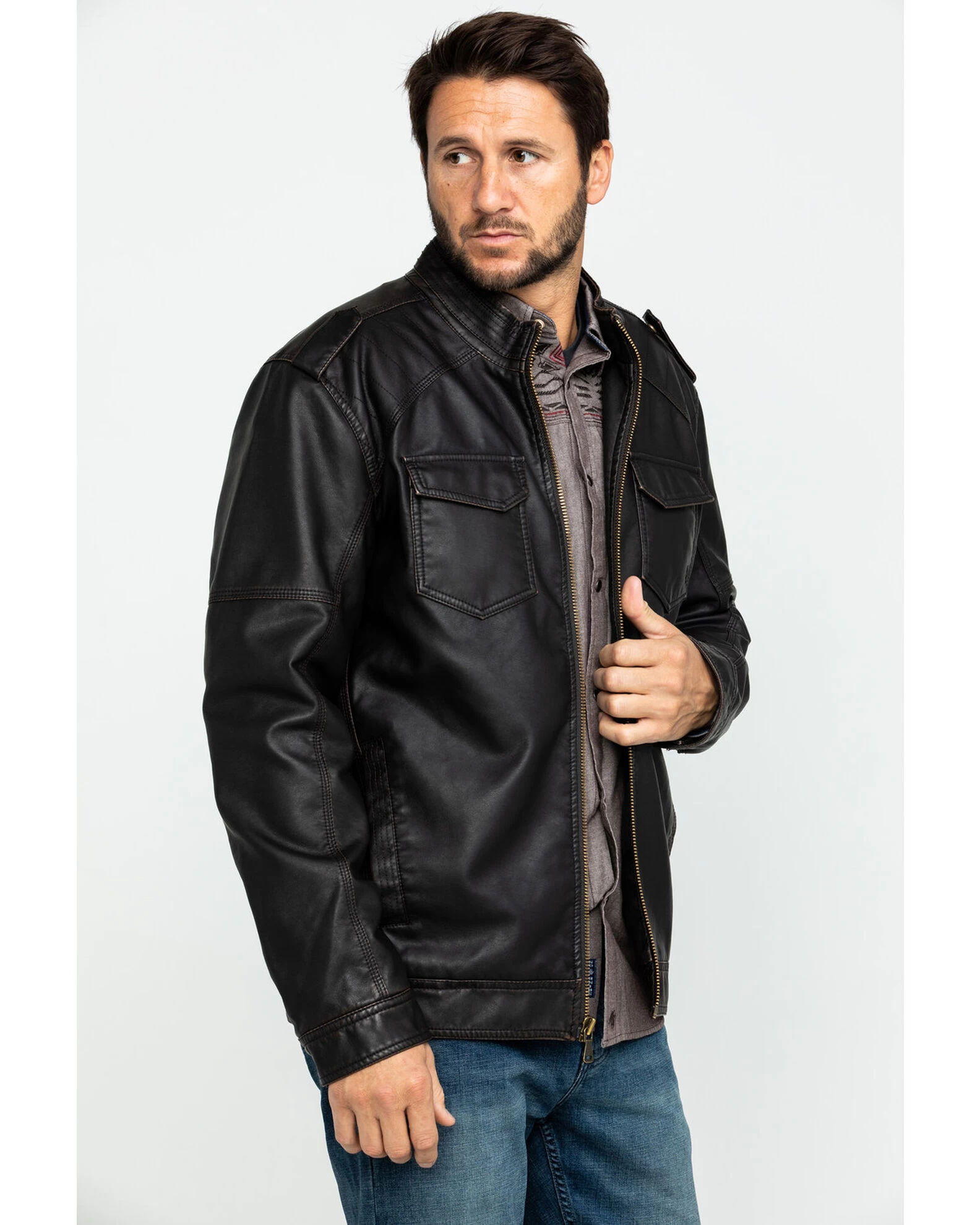 Cody James Men's Backwoods Distressed Faux Leather Moto Jacket 5 Cody James Men's Backwoods Distressed Faux Leather Moto Jacket - Image 3
