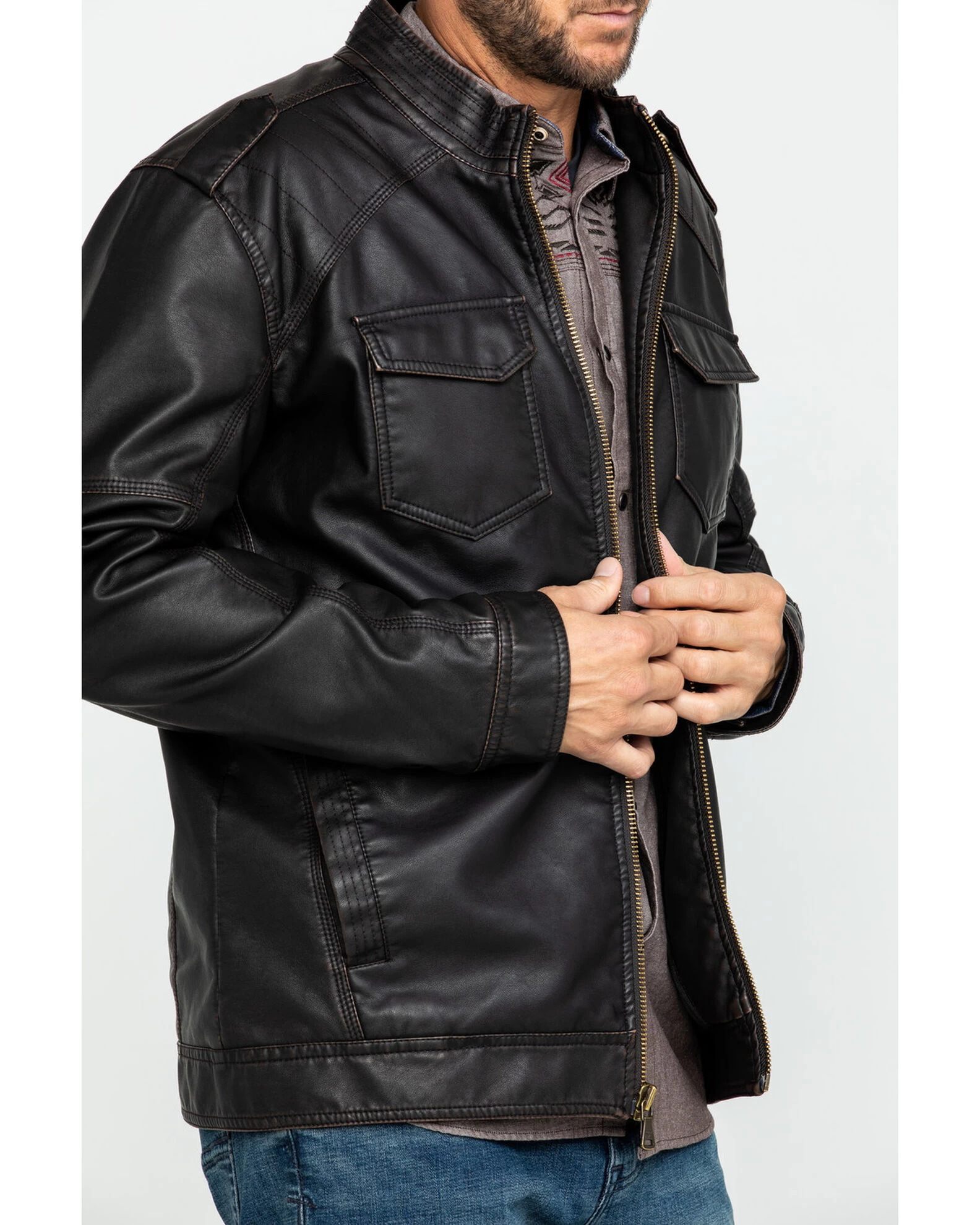Cody James Men's Backwoods Distressed Faux Leather Moto Jacket 6 Cody James Men's Backwoods Distressed Faux Leather Moto Jacket - Image 4