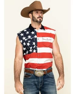 Cody James Men's American Flag Bubba Sleeveless Western ShirtÂ