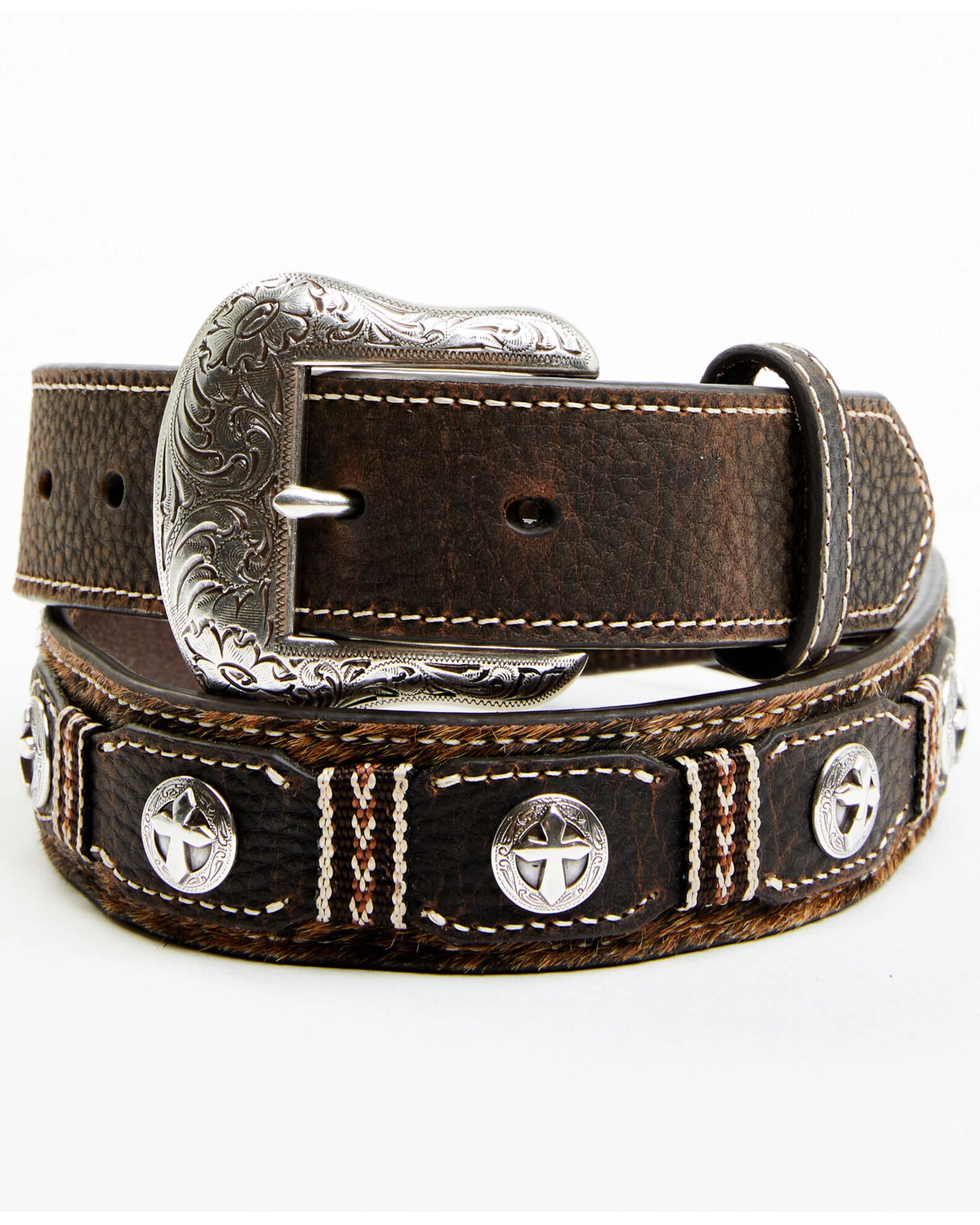 Cody James Men's Hair-On Cross Concho Western Belt 3 Cody James Men's Hair-On Cross Concho Western Belt