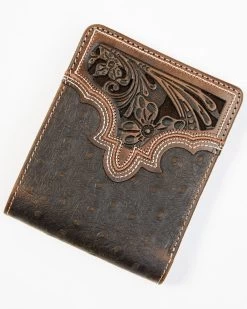 Cody James Men's Brown Ostrich Bifold Tooled Wallet