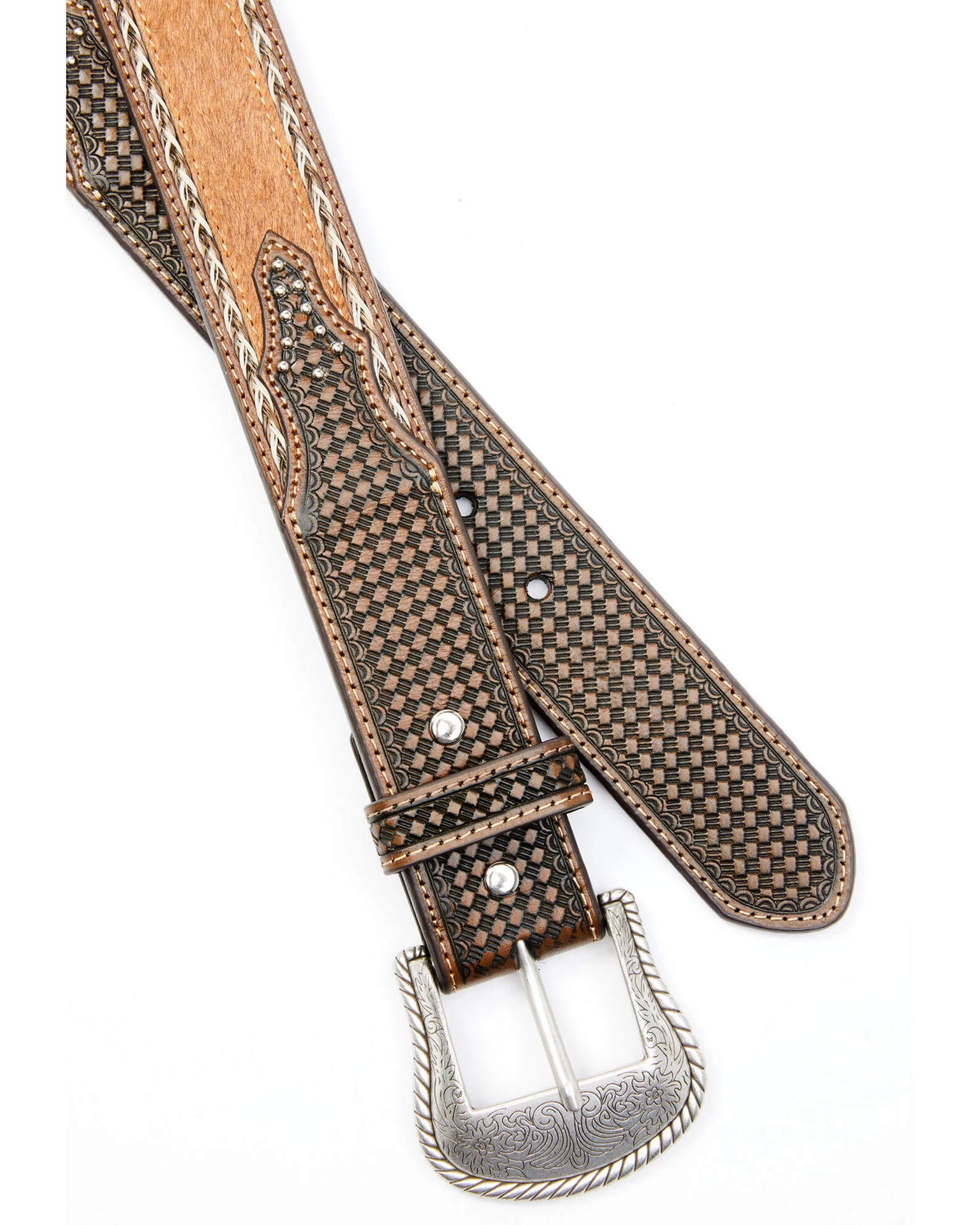 Cody James Men's Brown Hair-On Basketweave Studded Leather Belt 4 Cody James Men's Brown Hair-On Basketweave Studded Leather Belt - Image 2