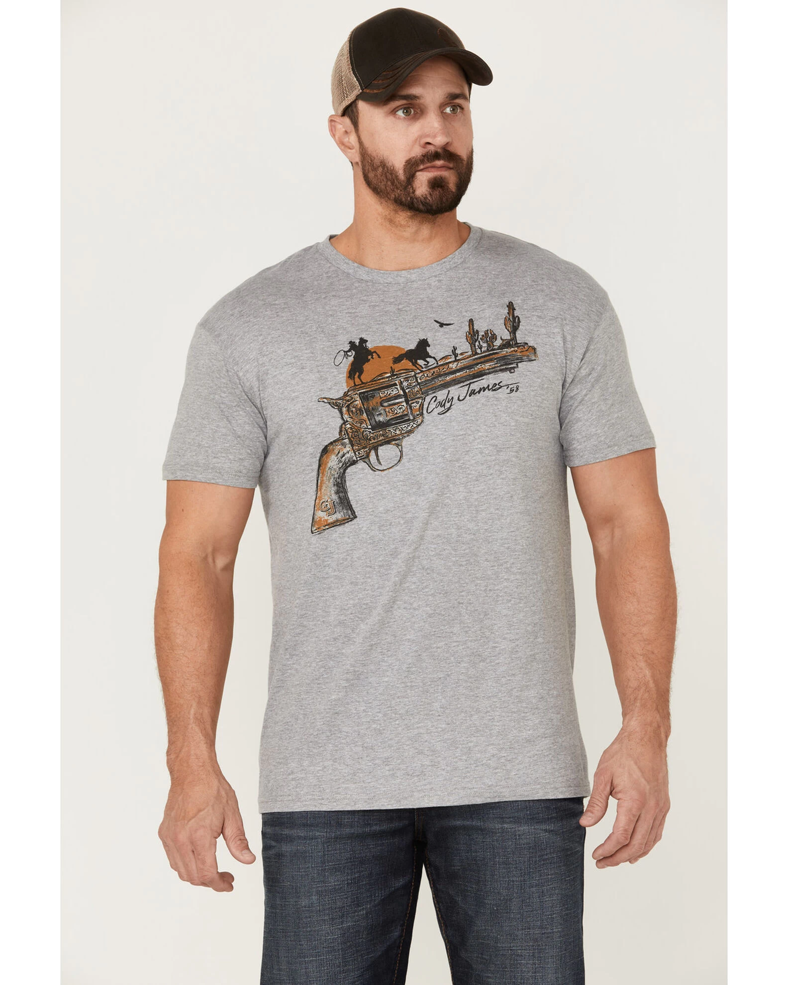 Cody James Men's Gun Scene Graphic Charcoal T-Shirt 3 Cody James Men's Gun Scene Graphic Charcoal T-Shirt