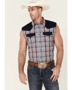 Cody James Men's Anthem Plaid Bubba Sleeveless Snap Western Shirt Â