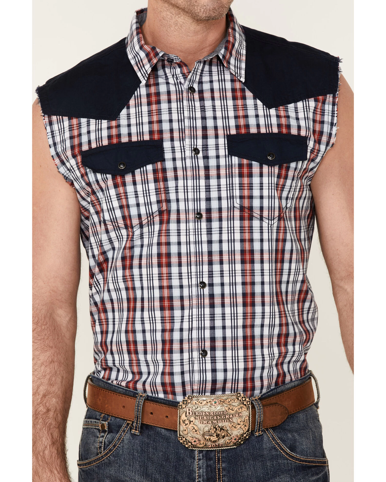 Cody James Men's Anthem Plaid Bubba Sleeveless Snap Western Shirt 5 Cody James Men's Anthem Plaid Bubba Sleeveless Snap Western Shirt - Image 3