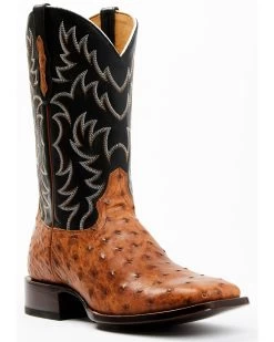 Cody James Men's Full Quill Cognac Ostrich Exotic Western Boots - Broad Square Toe 