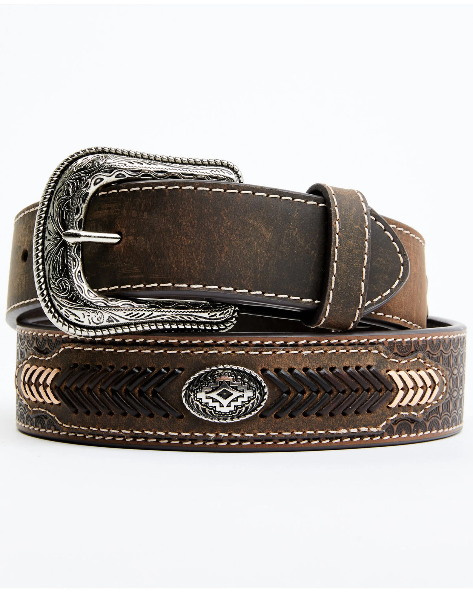 Cody James Men's Brown Southwestern Concho Belt With Lace Detail 3 Cody James Men's Brown Southwestern Concho Belt With Lace Detail